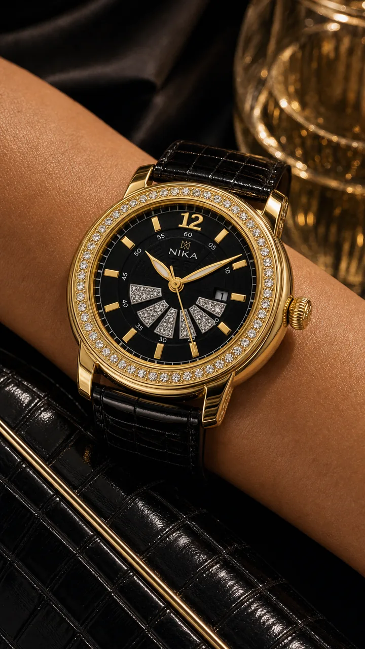 Black and gold watch wrist macro