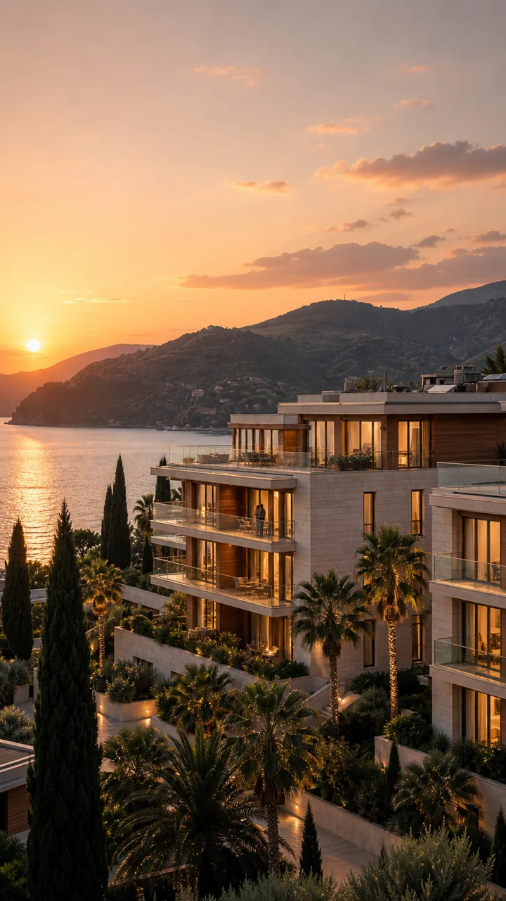 Coastal residence at sunset